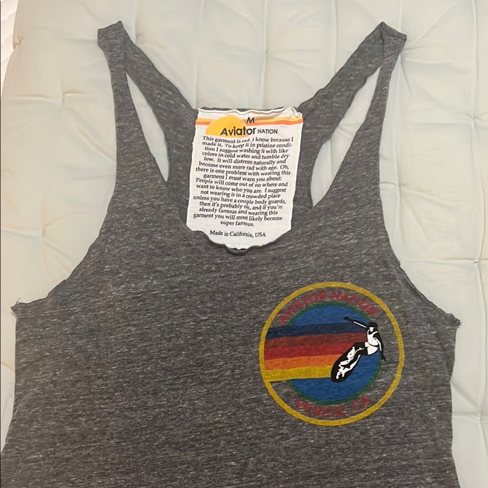 Aviator Nation Gray Tank Top with Rainbow Logo
